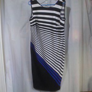 Maya Brooke Dress Size 14W Black, White and Blue Striped